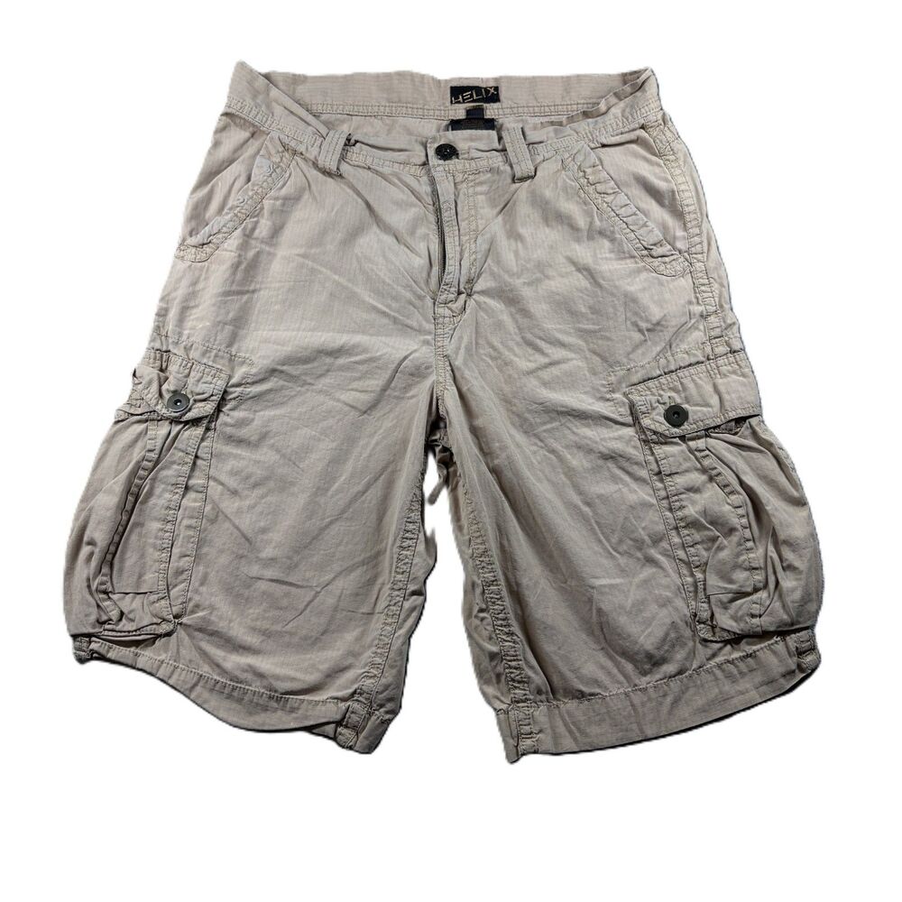 Helix Men Khaki Cargo Shorts Baggy Vintage Y2K Pockets Utility Ripstop 32 H223